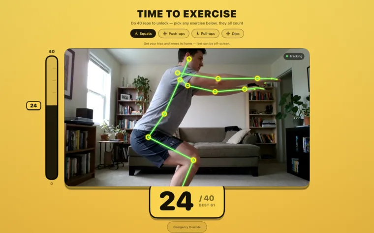 Exercise Blocker — squats to unlock